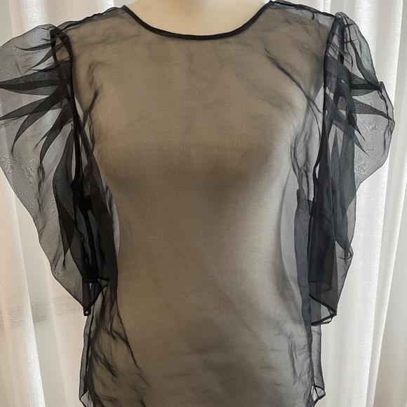 cinq a sept Tops - Cinq a Sept Sheer Puff Sleeve Tulle Blouse